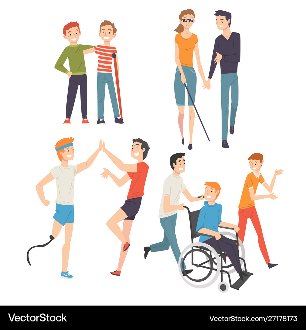 Active disabled people training walking Royalty Free Vector