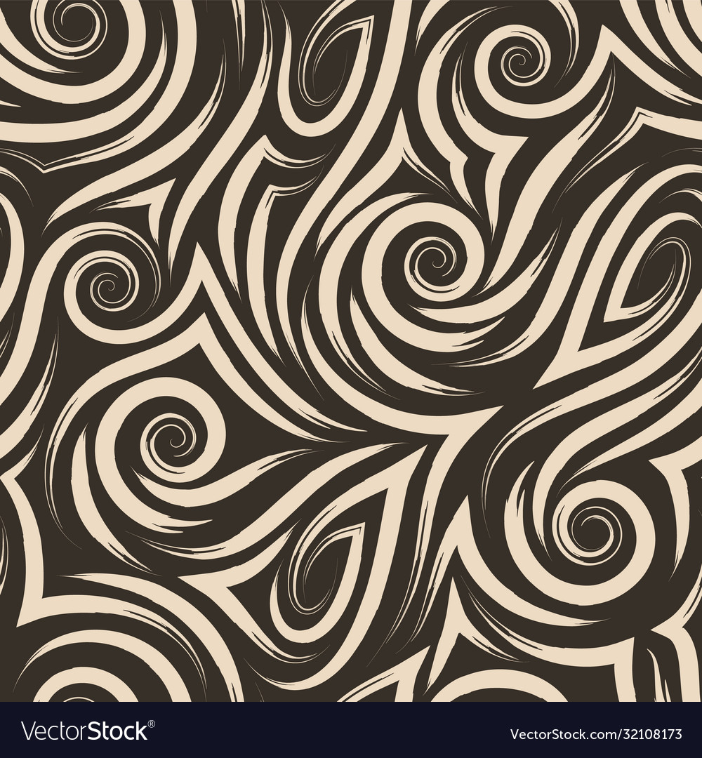 Beige seamless pattern spirals and curls