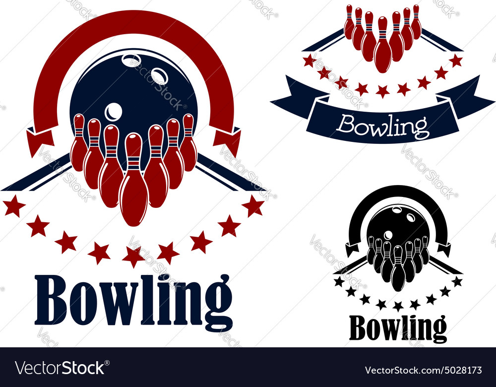 Bowling badges with lanes balls and ninepins Vector Image