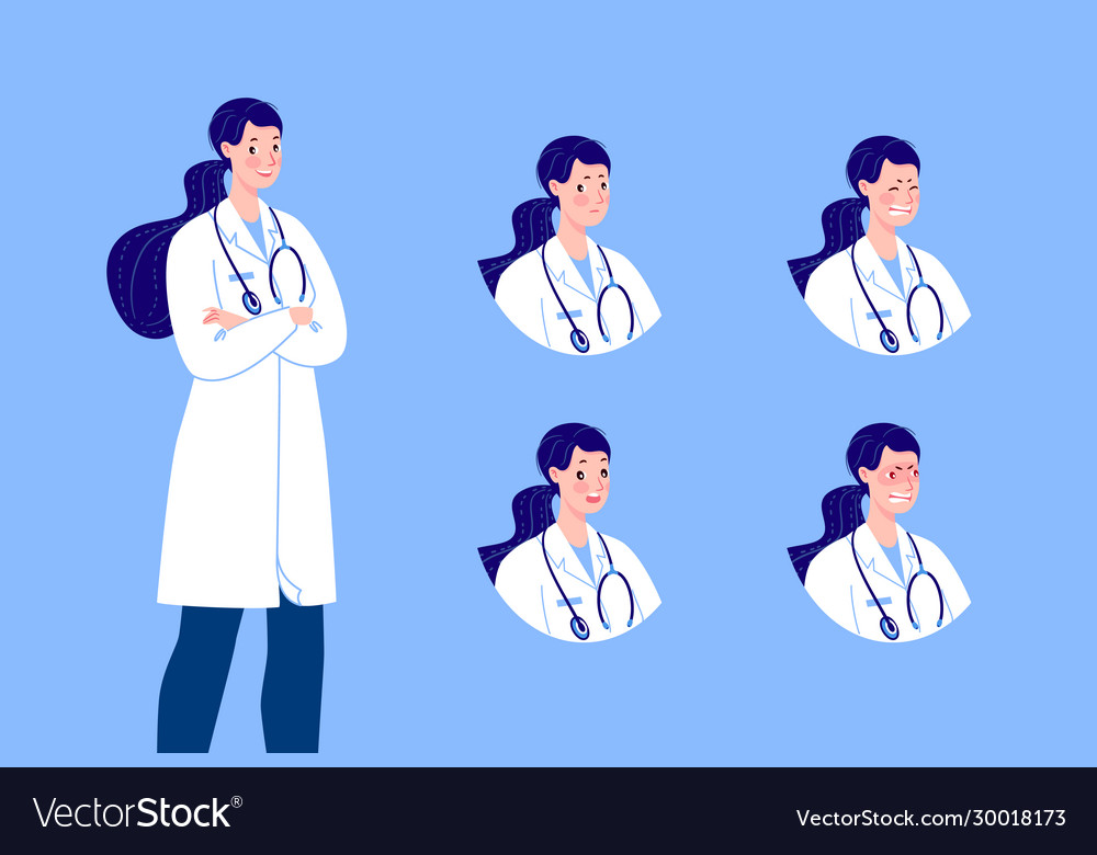 Doctor Charakter Kreation Set mit verschiedenen Emotionen