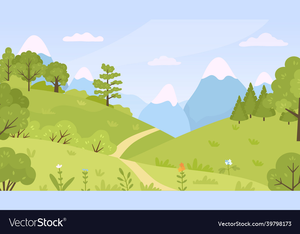 Flat forest with meadow trees bushes Royalty Free Vector