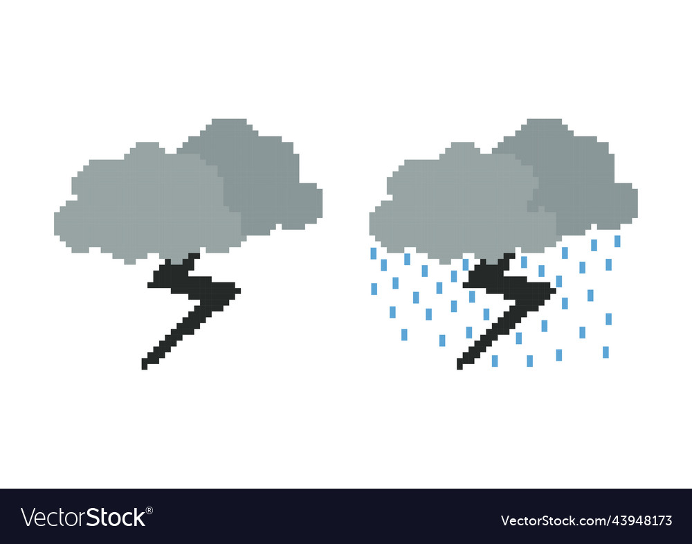 Lightning cloud and thunderstorm with pixel theme Vector Image Lightning cloud and thunderstorm with pixel theme