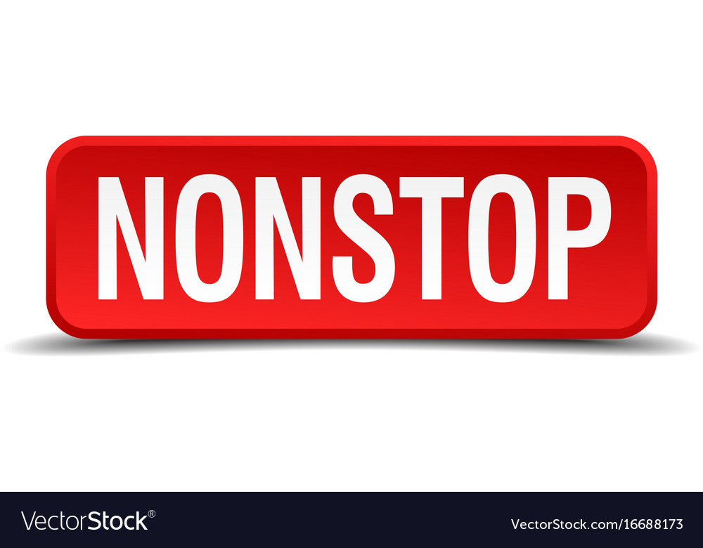 Nonstop red 3d square button isolated on white