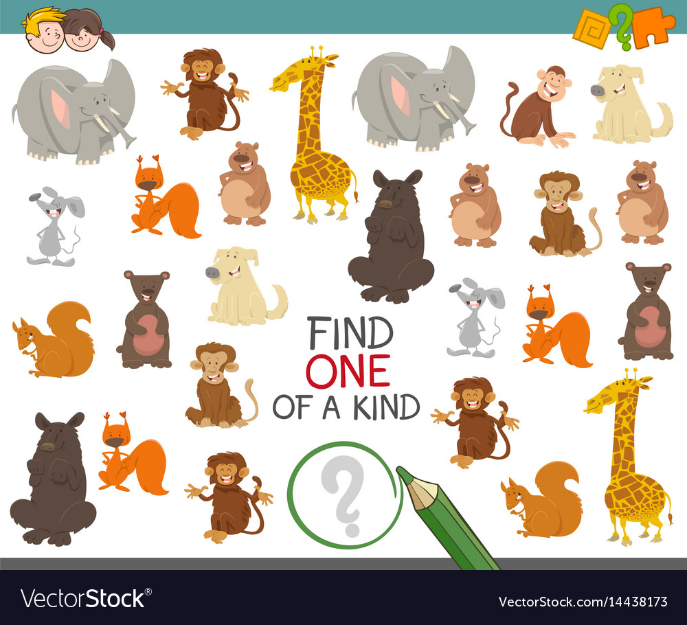 One of a kind game with animals Royalty Free Vector Image