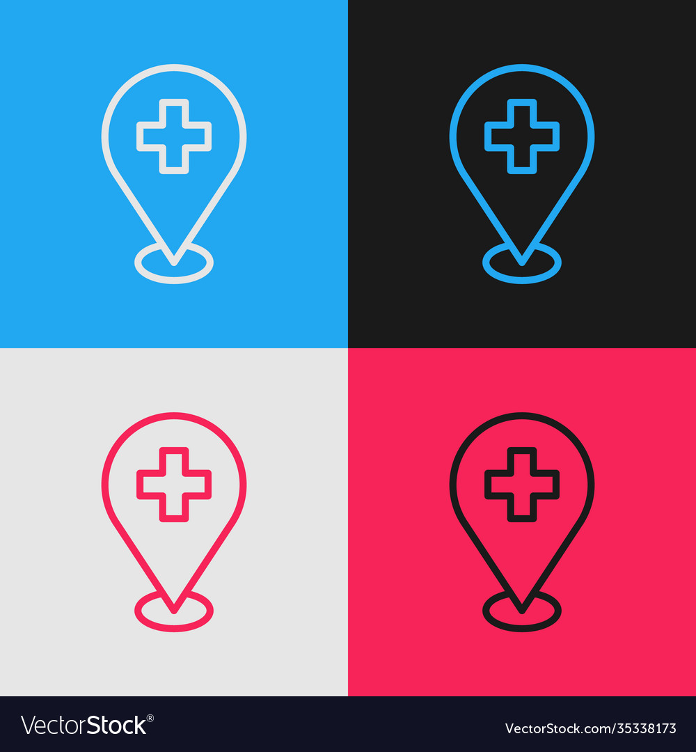 Pop art line medical map pointer with cross Vector Image Pop art line medical map pointer with cross
