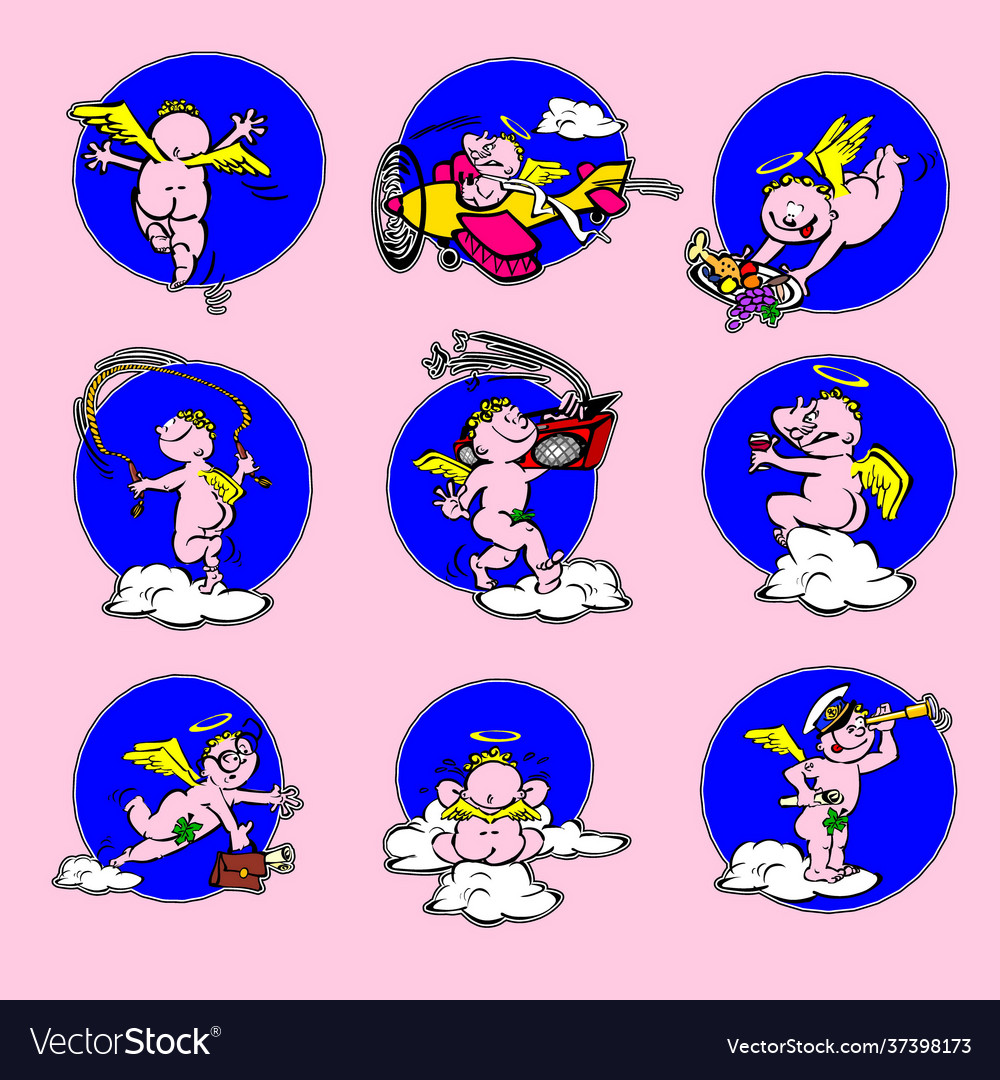 Set angels with characters in motion