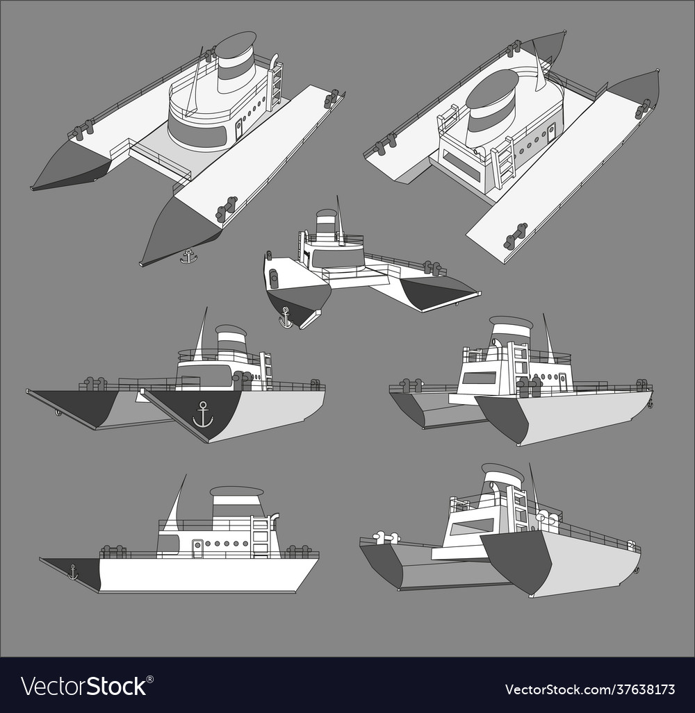 Set collection with cruise catamaran 3d models vector image Set collection with cruise catamaran 3d models