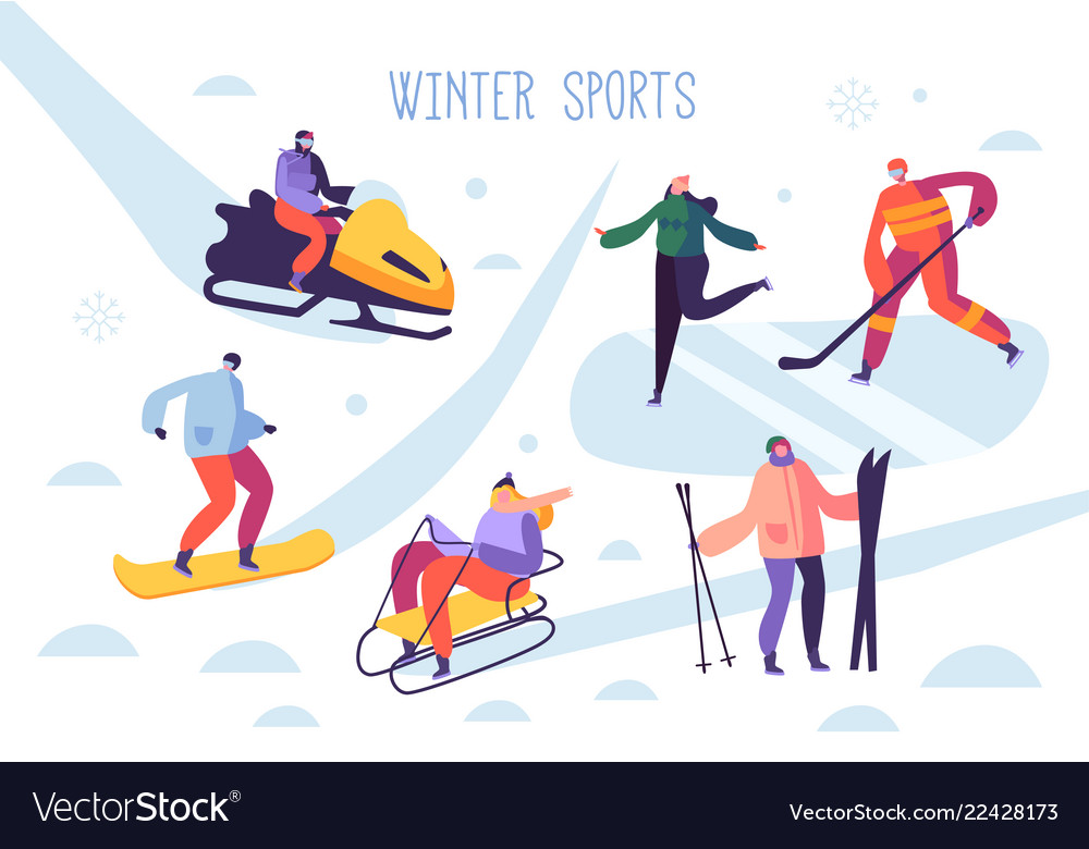 Winter Sport Activities With Characters Skier Vector Image