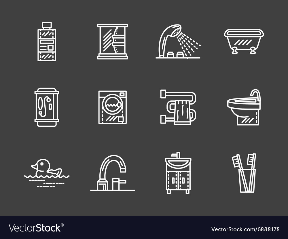 Bath objects white line icons collection