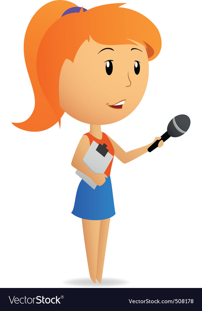 Cartoon girl female reporter holding microphone Vector Image