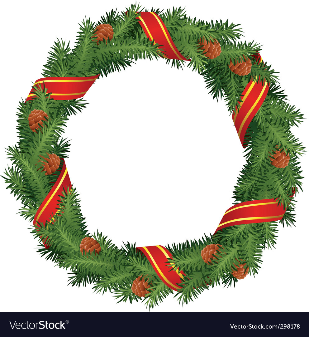 Christmas wreath with red ribb Royalty Free Vector Image