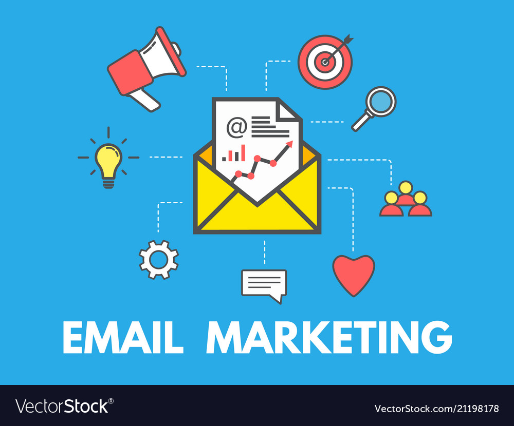 Email Marketing Concept On Blue Background Email Vector Image