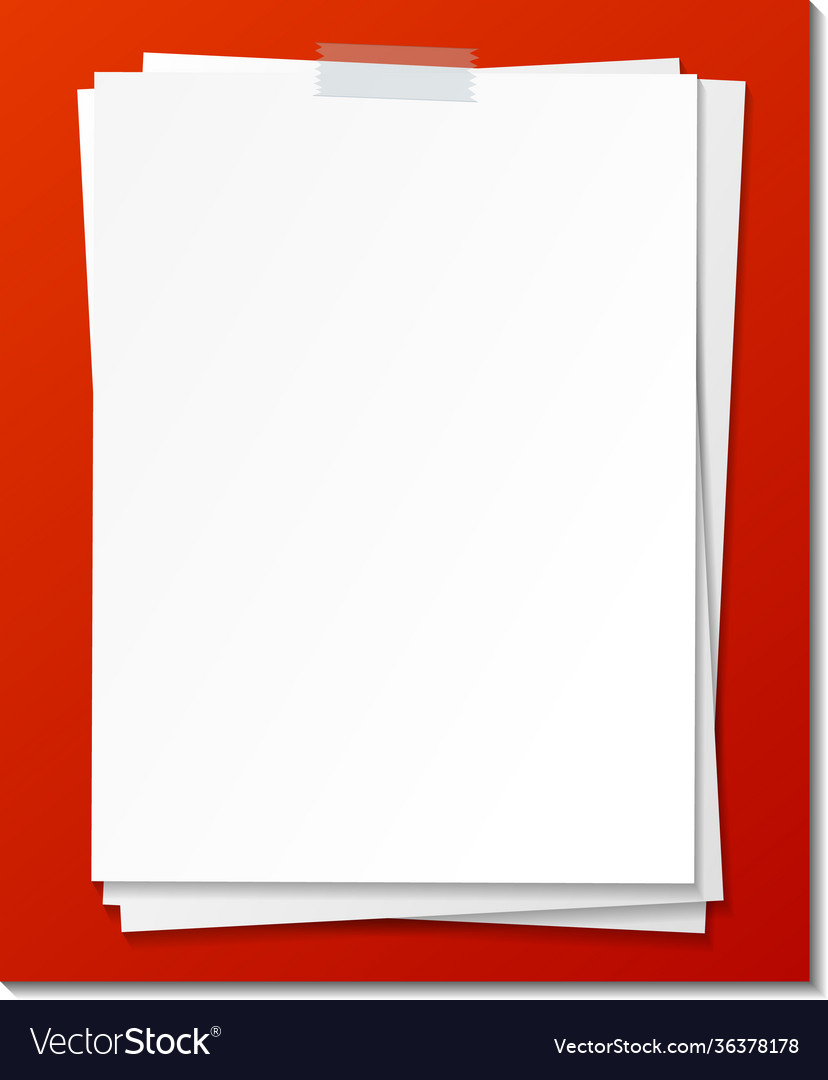 Empty paper note template stick with tape vector image Empty paper note template stick with tape