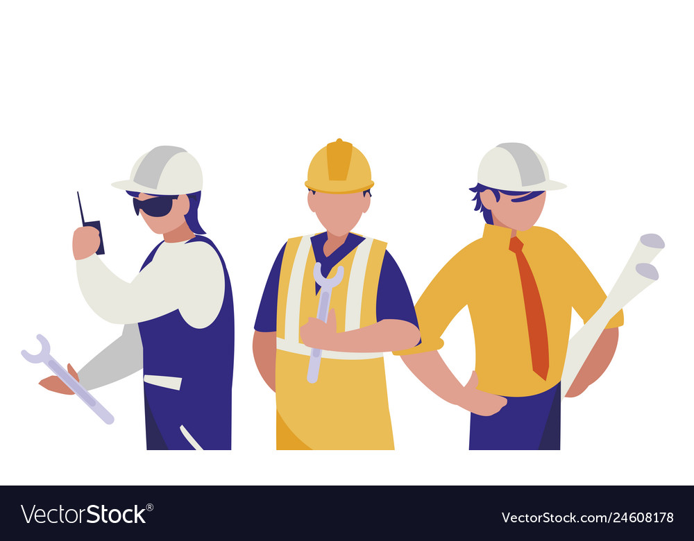 Group of men builders working