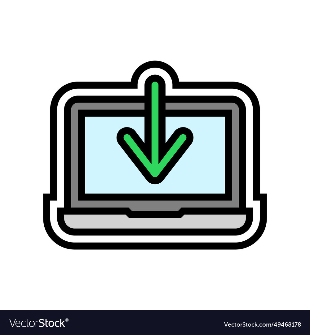 Laptop downloading data computer color icon