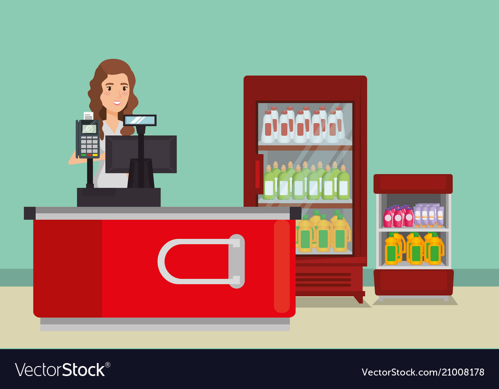 Person in supermarket payment point vector image Person in supermarket payment point