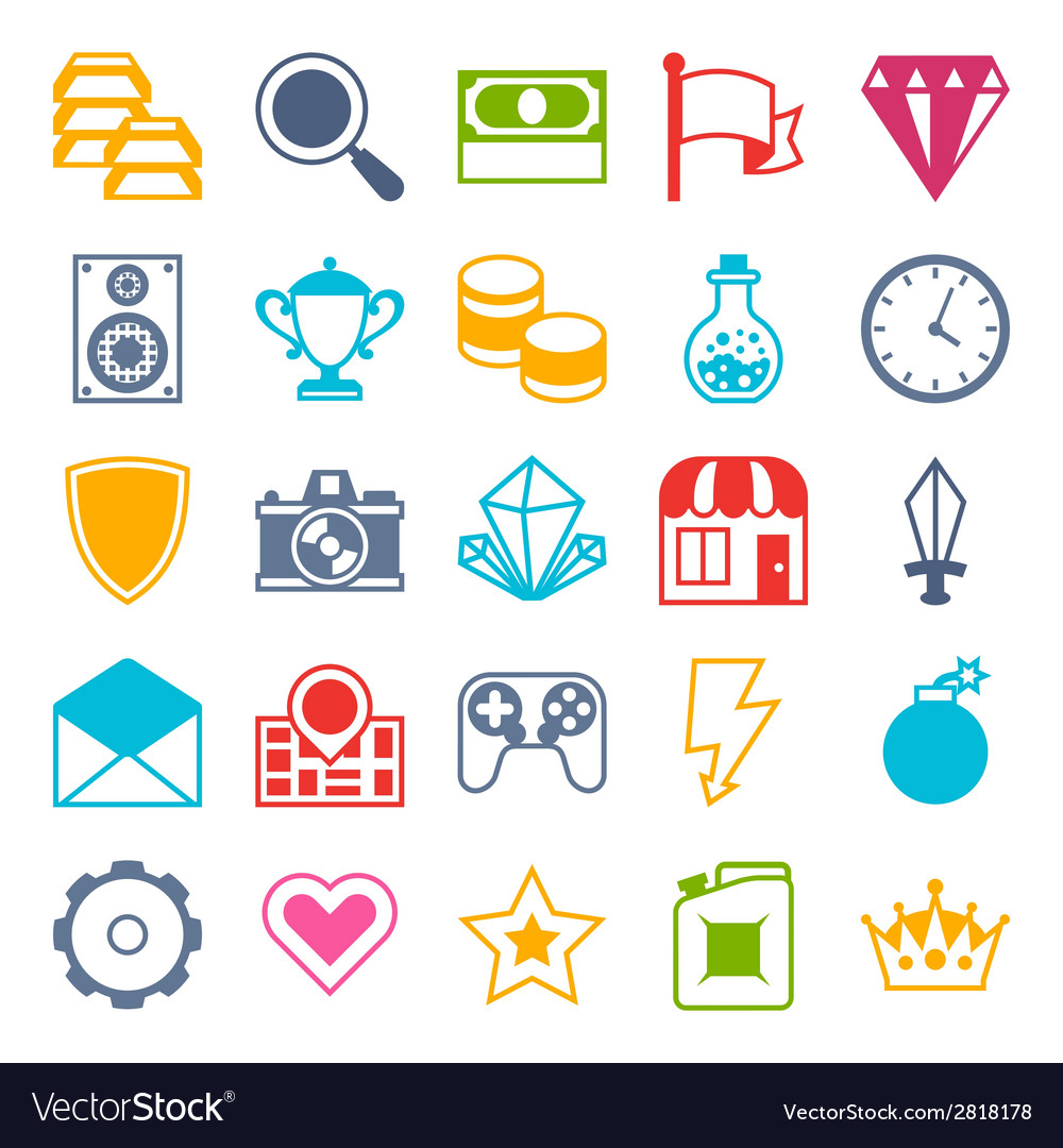 Set of game icons in flat design style