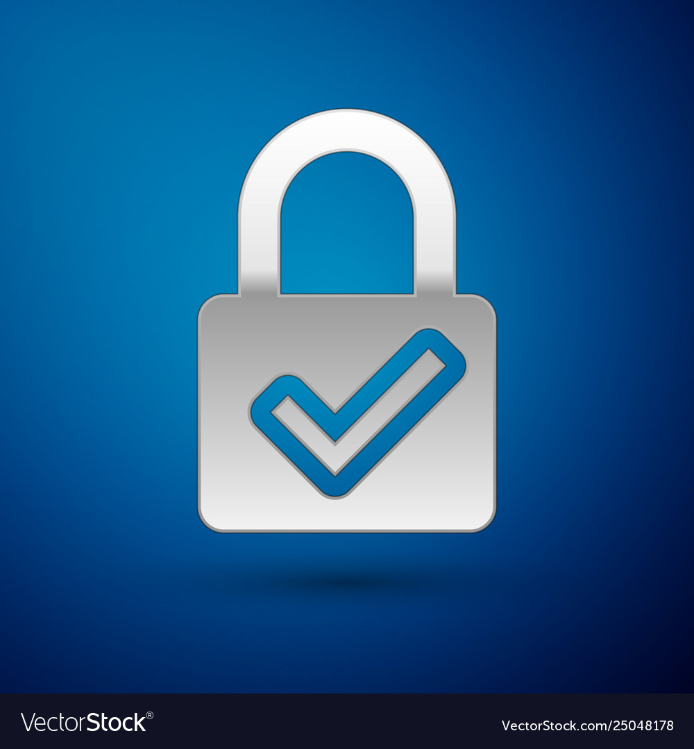 Silver open padlock and check mark icon isolated
