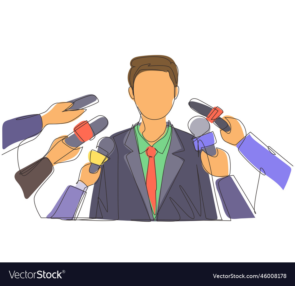 Single one line drawing interview man vector image Single one line drawing interview man