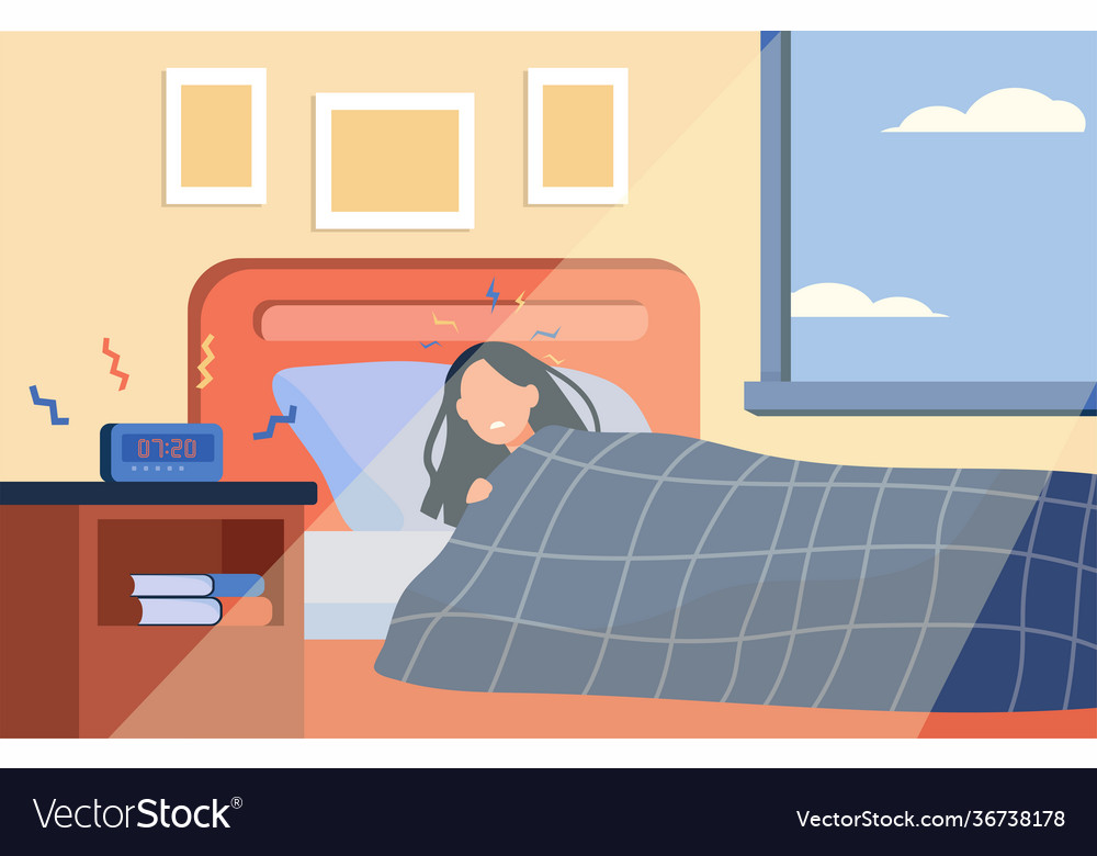 Tired woman waking up when alarm clock ringing Vector Image