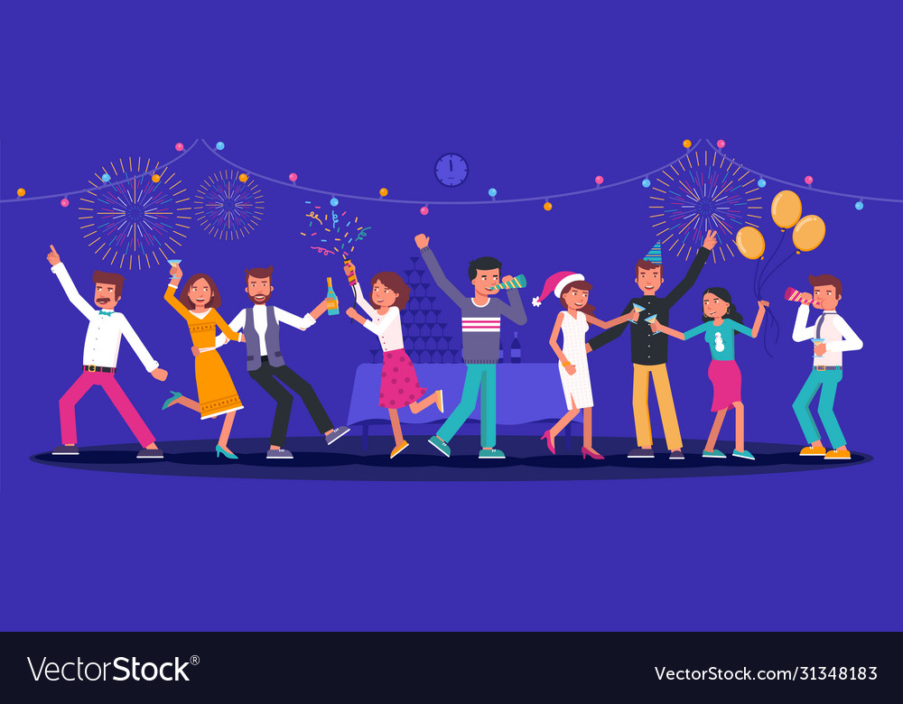 Dancing cheerful company flat vector image Dancing cheerful company flat