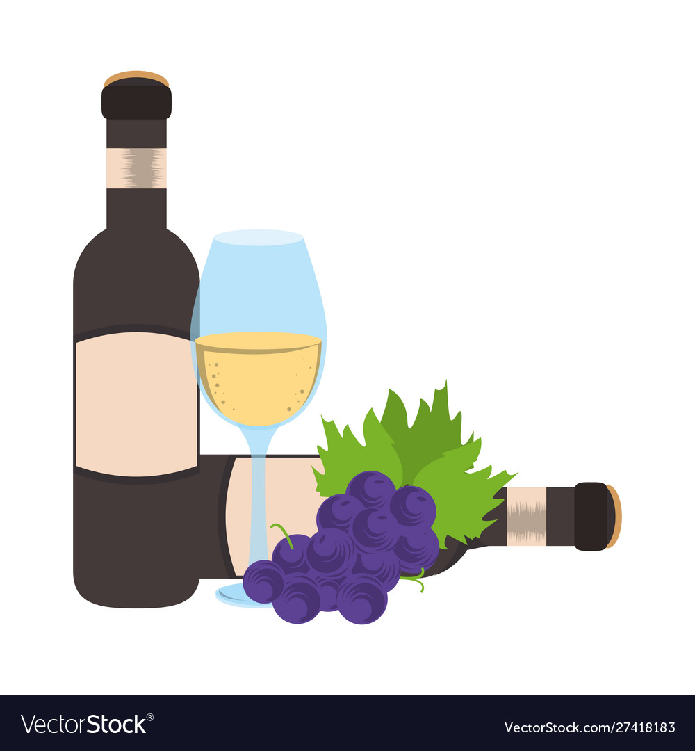 Design bunch grapes and wine bottle