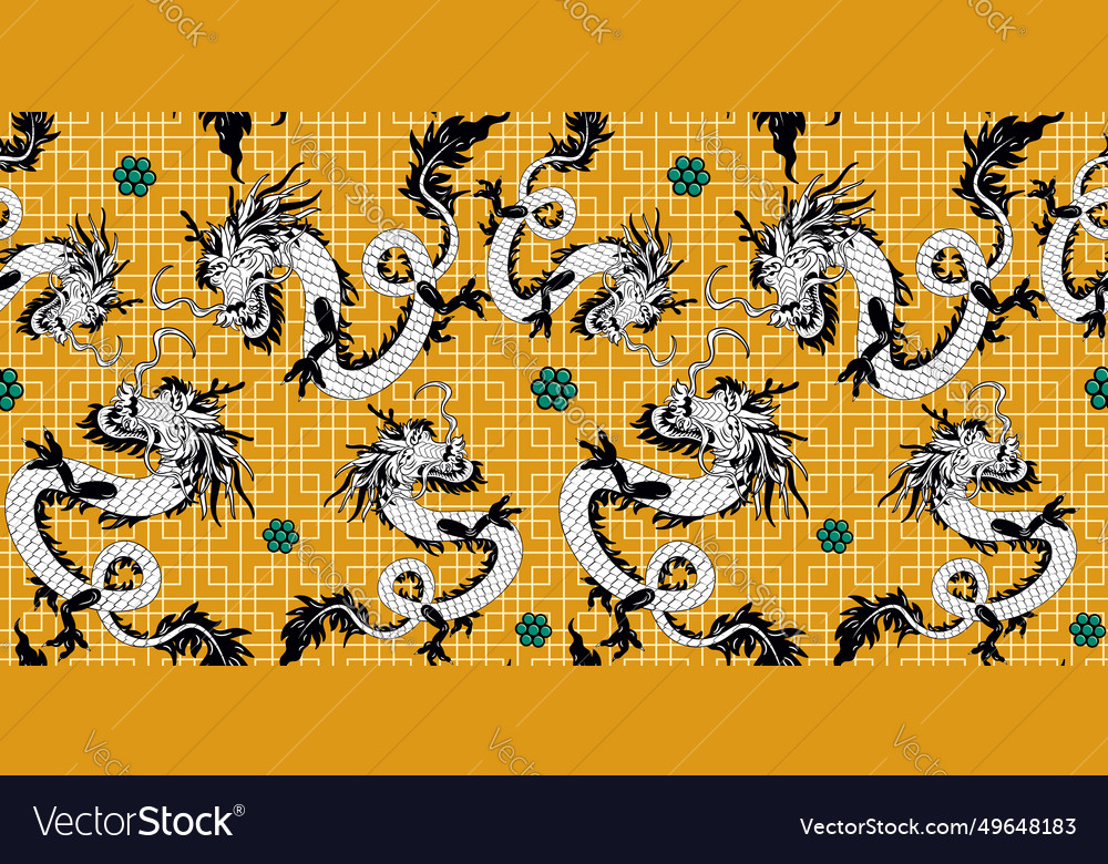 Dragon snake seamless pattern with geometric maze Vector Image