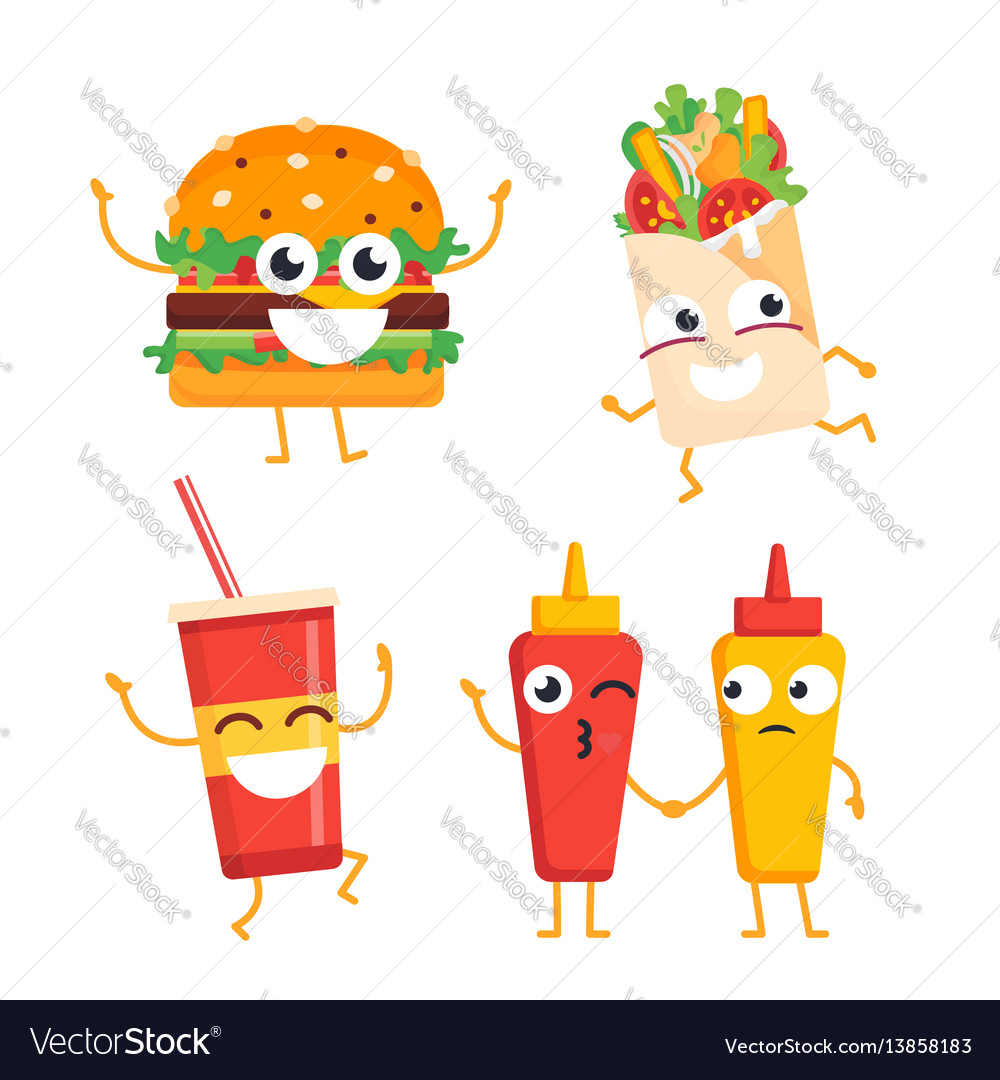 Fast food characters - set of mascot Royalty Free Vector