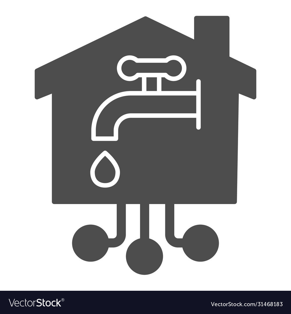 Faucet with drop in building solid icon smart vector image Faucet with drop in building solid icon smart