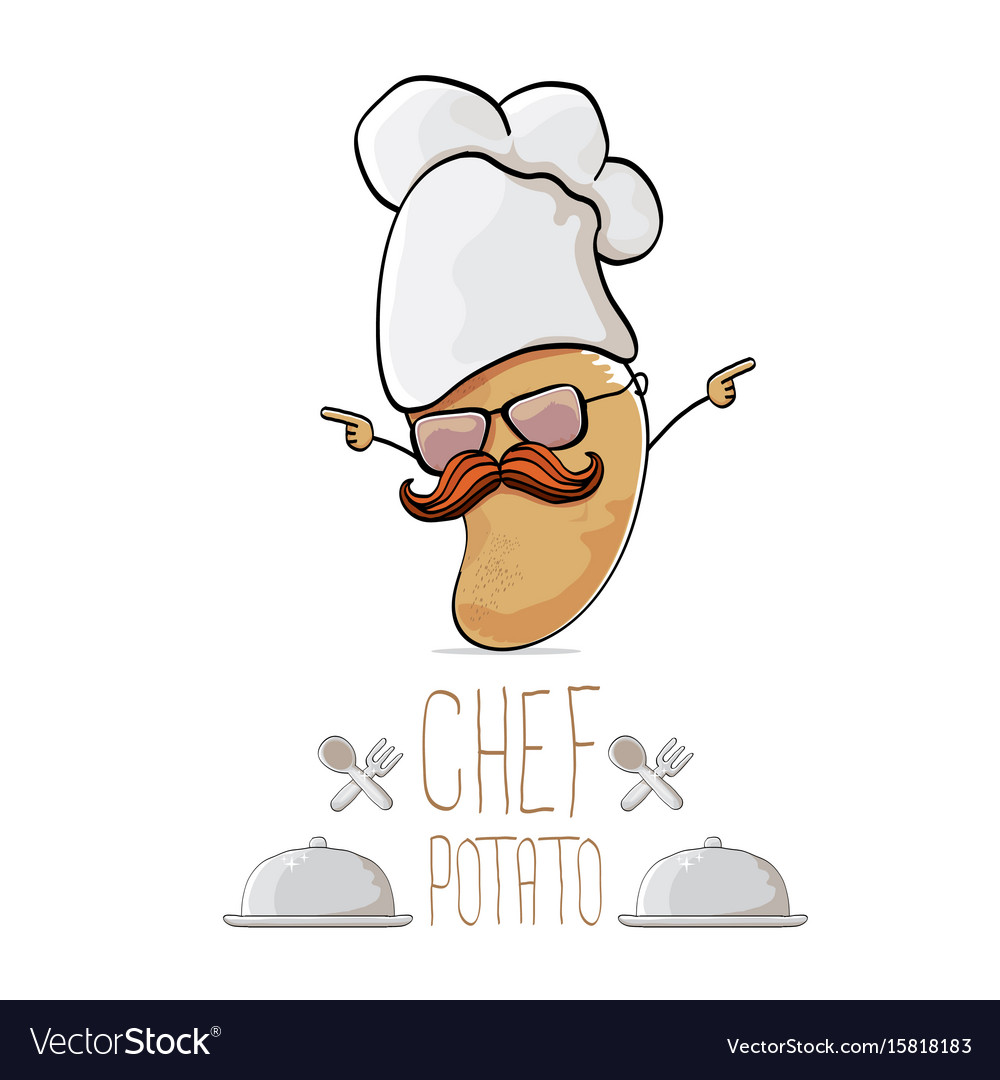 Funny cartoon cute brown chef potato