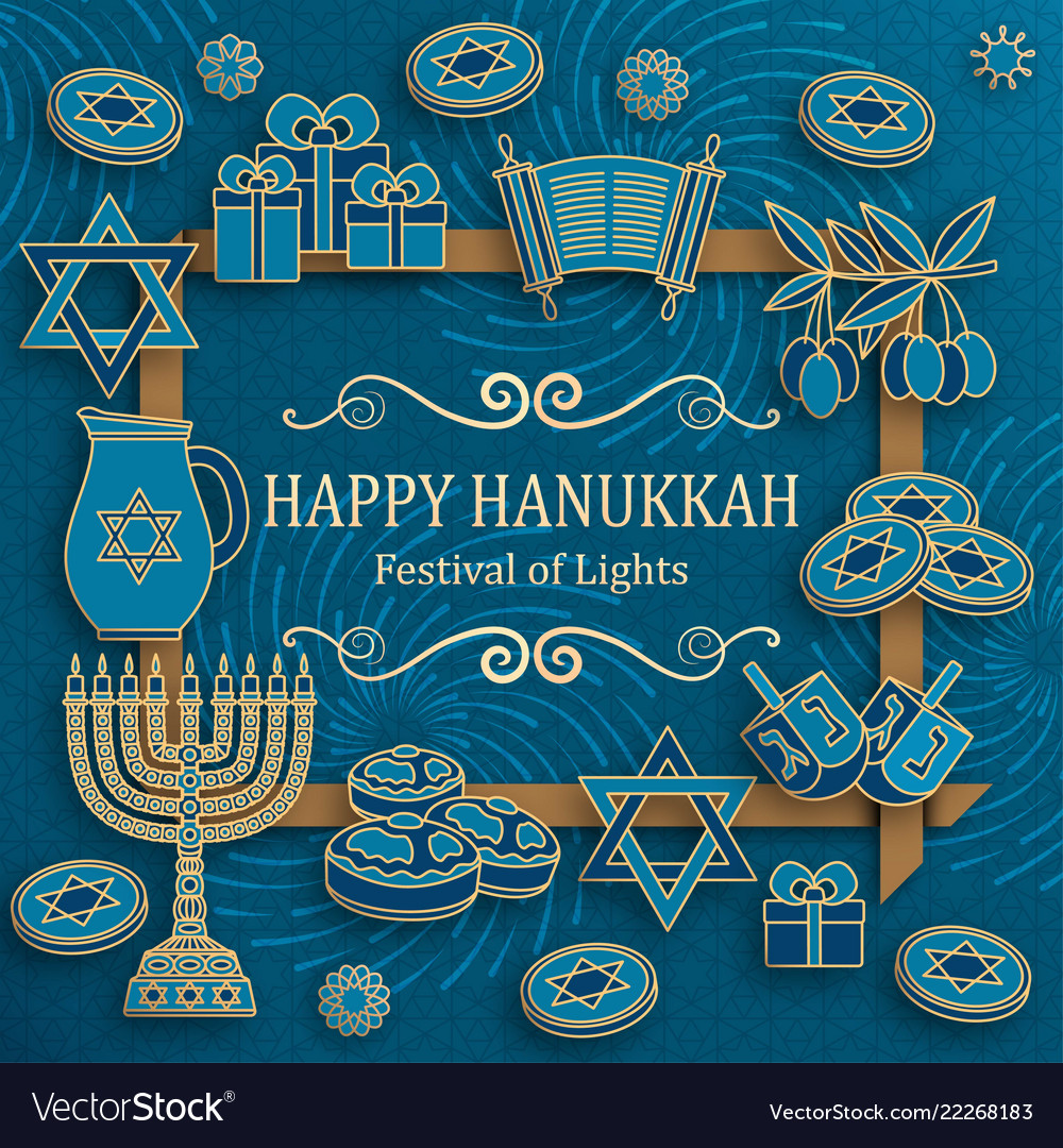 Hanukkah greeting card with torah menorah and Vector Image