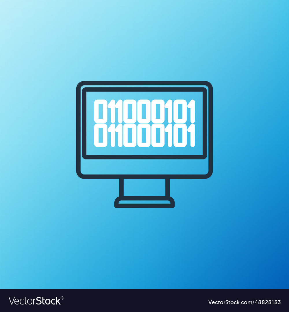 Line binary code icon isolated on blue background vector image Line binary code icon isolated on blue background