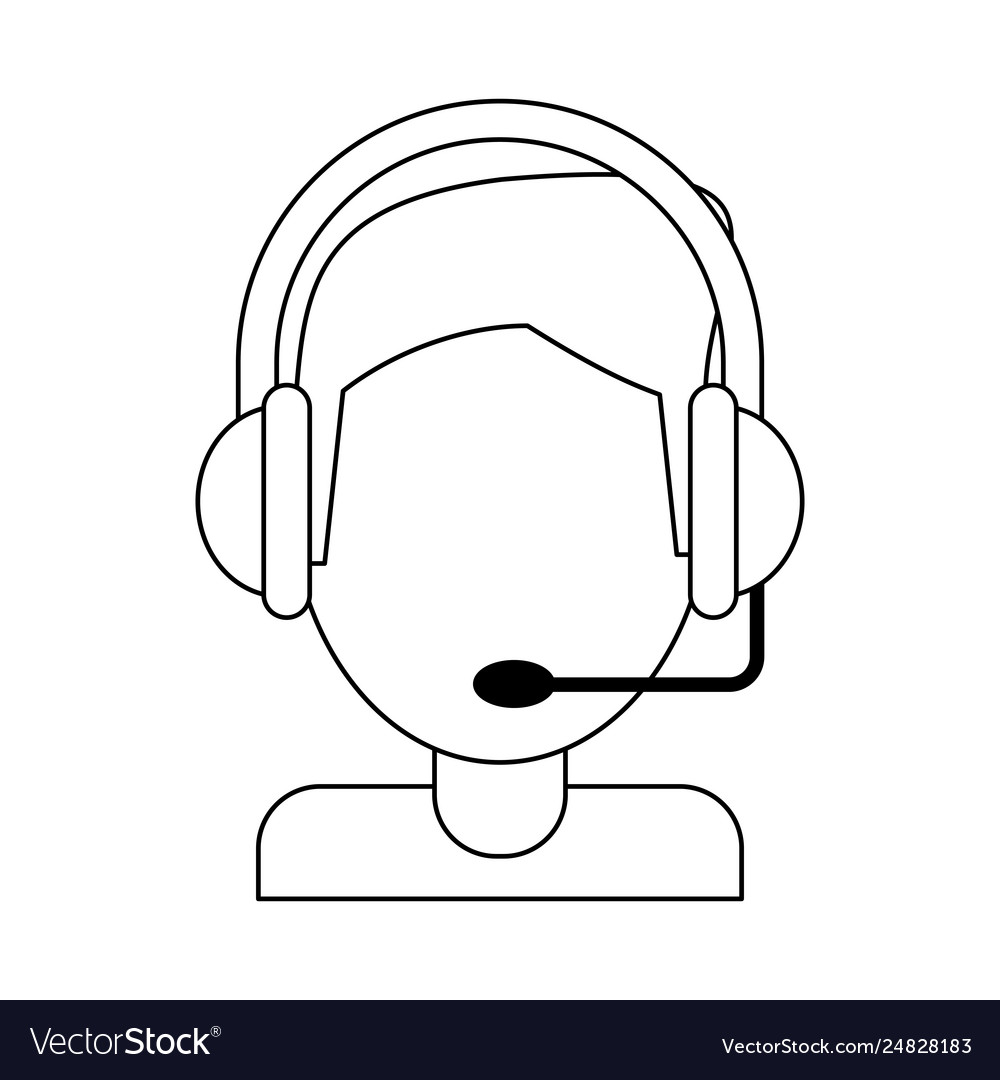 Man with headset avatar symbol in black and white Vector Image