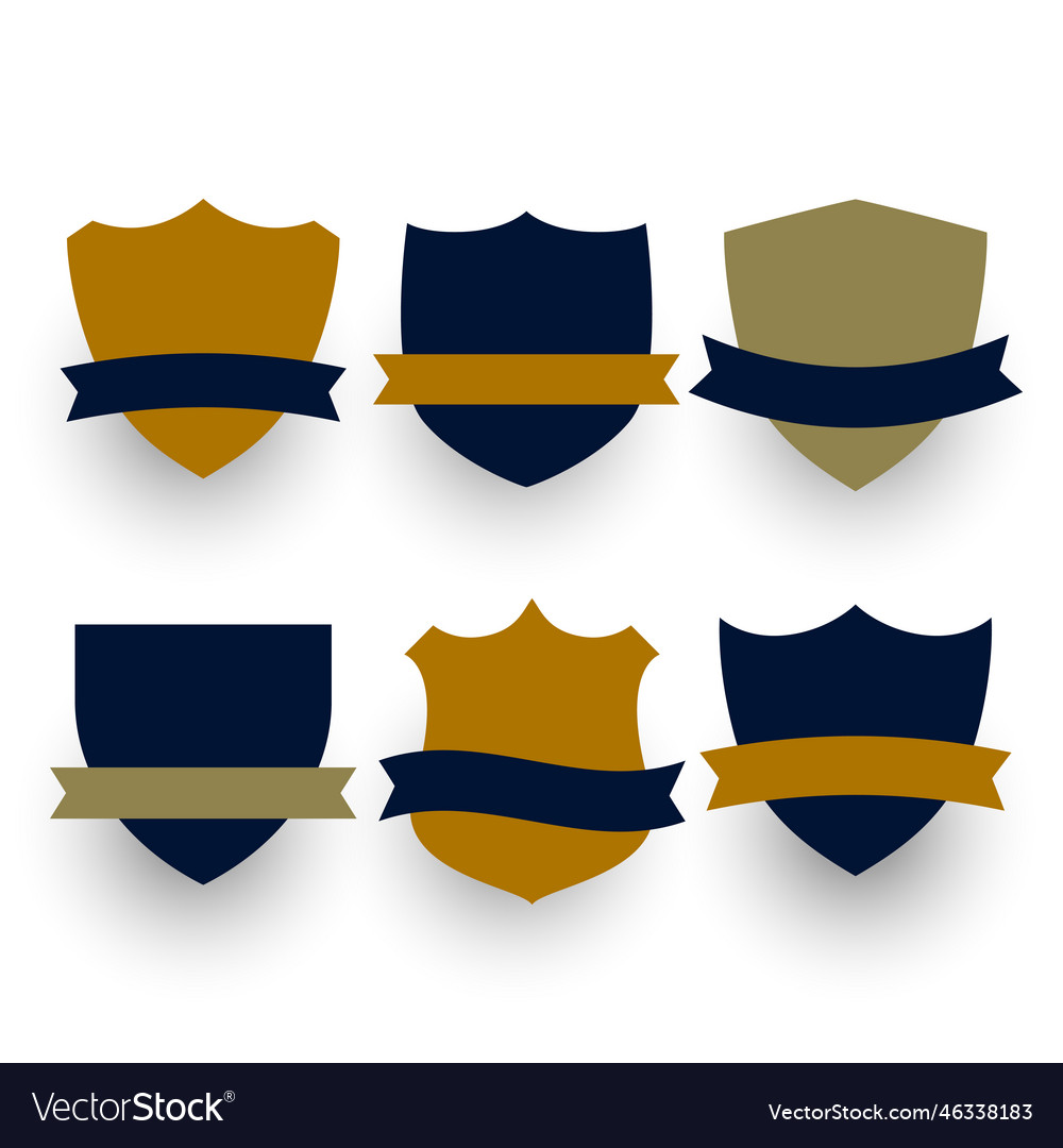 Six shield or badges symbols with ribbons set