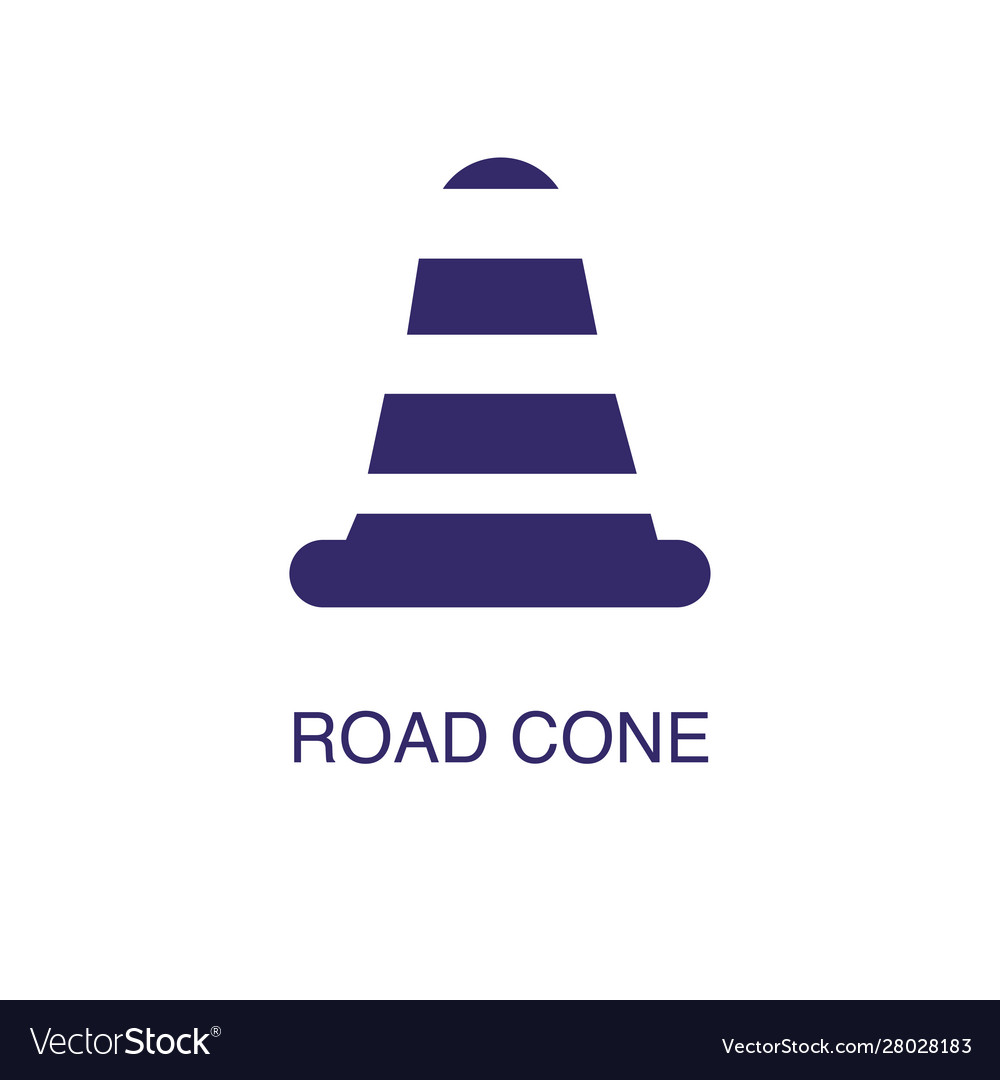 Warning cone element in flat simple style on white