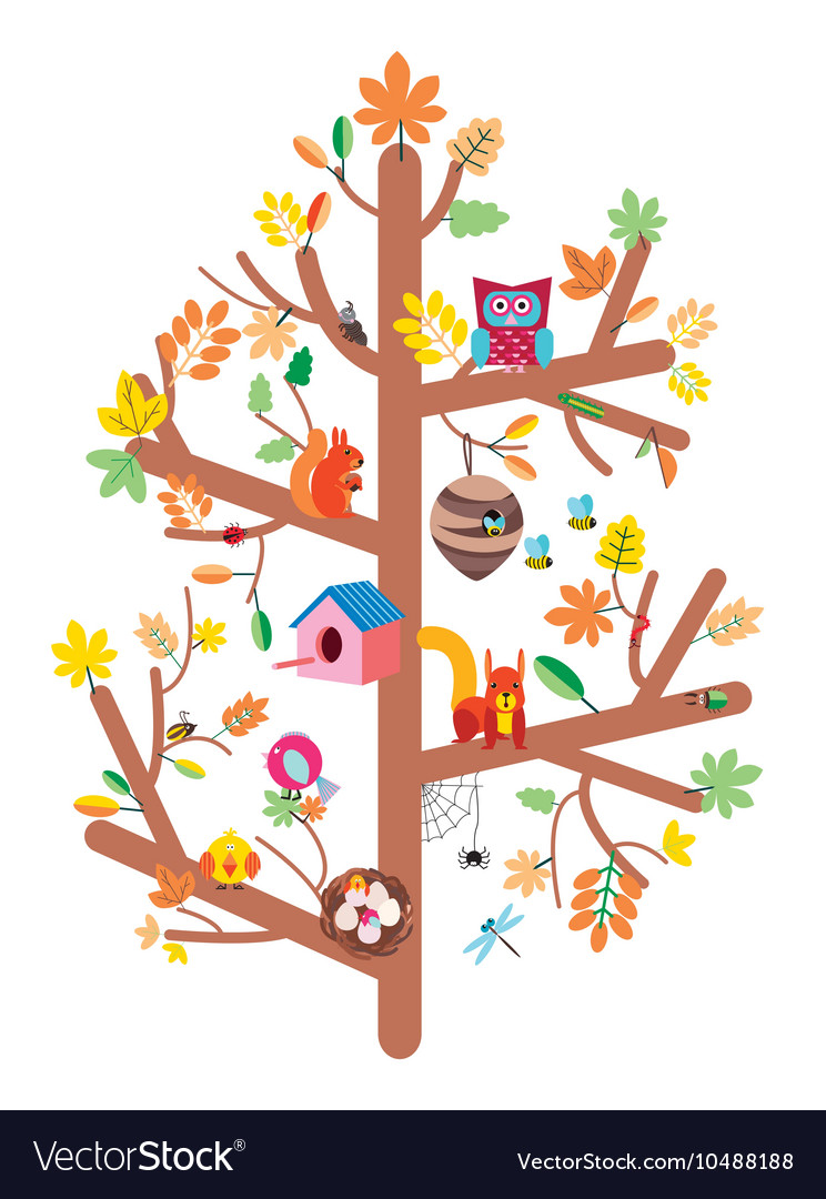 Autumn tree kids design flat