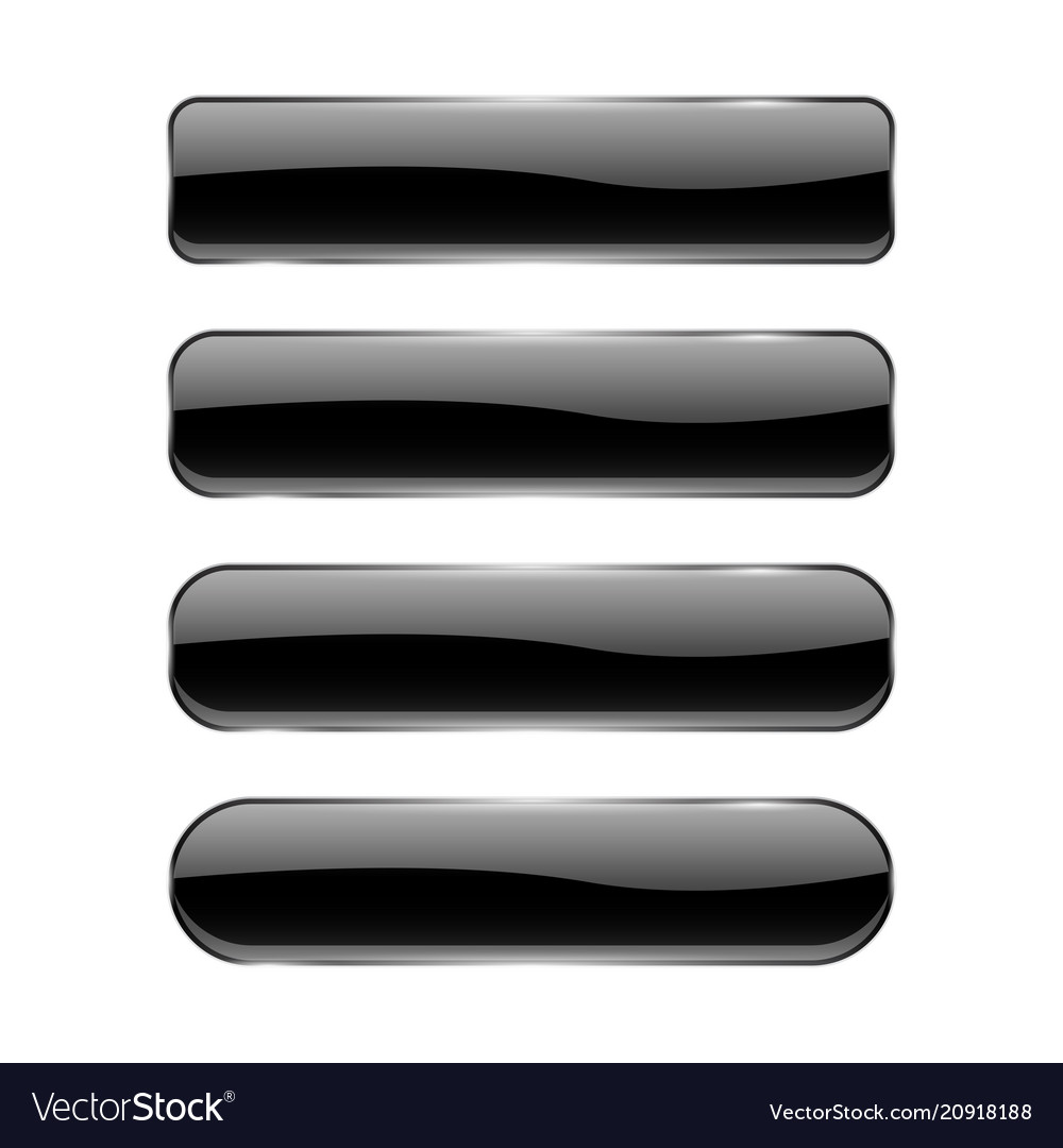 Black glass buttons shiny rectangle and oval 3d Vector Image