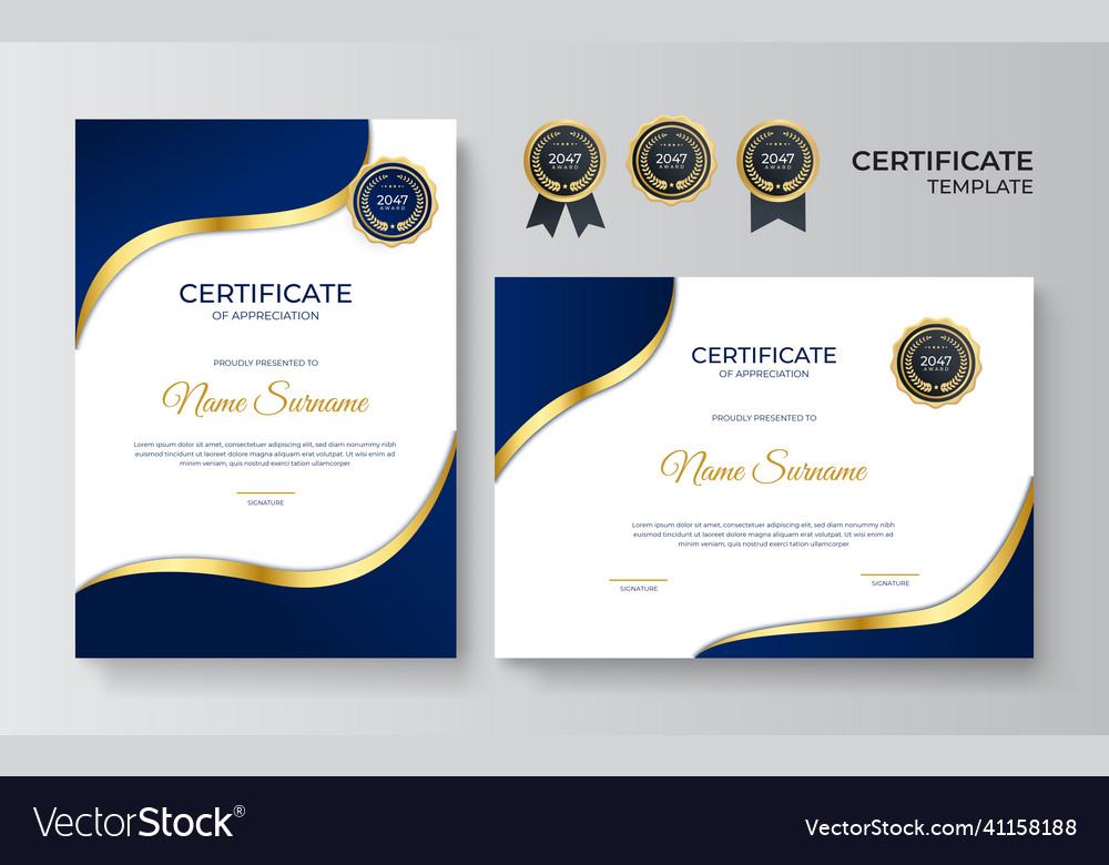 Blue and gold certificate of achievement template Vector Image