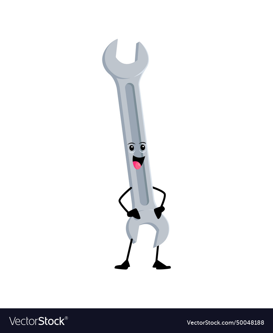 Cartoon wrench building and repair tool character vector image Cartoon wrench building and repair tool character