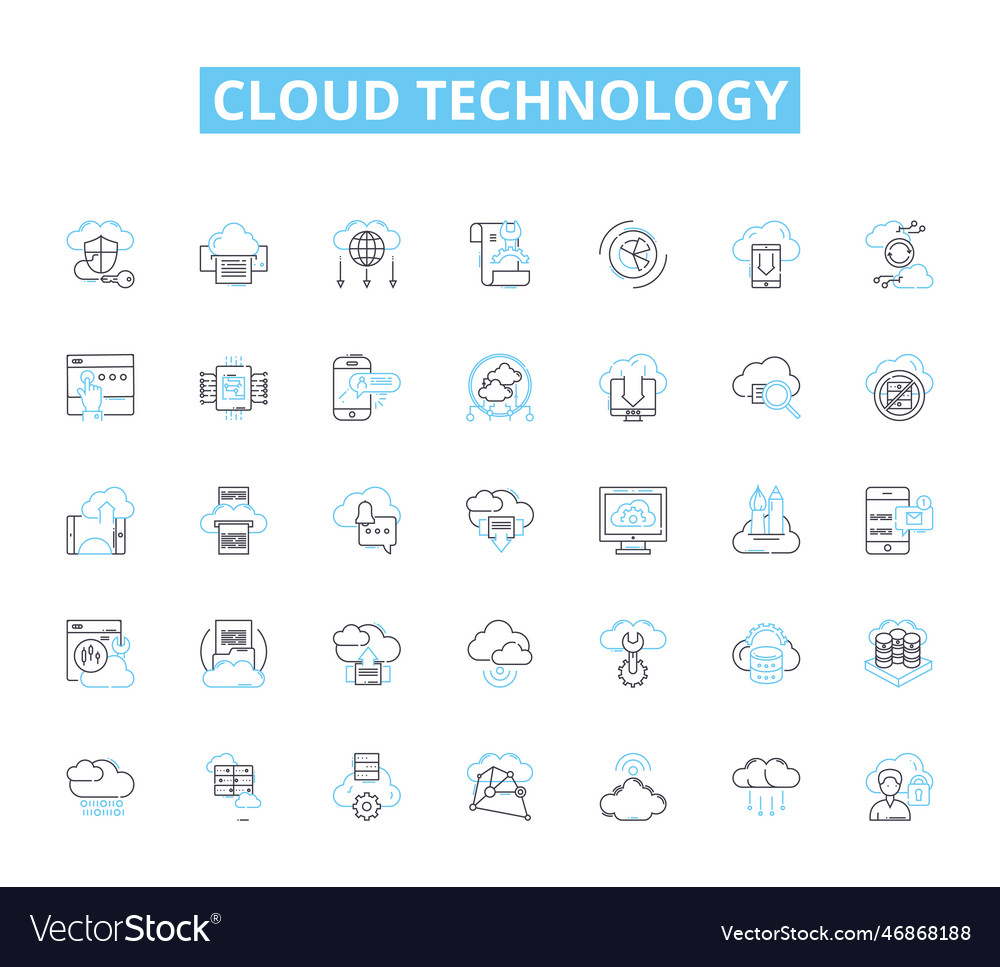 Cloud technology linear icons set scalability vector image Cloud technology linear icons set scalability