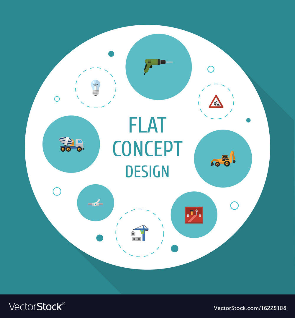 Flat icons pipeline valve toolkit bulb and other
