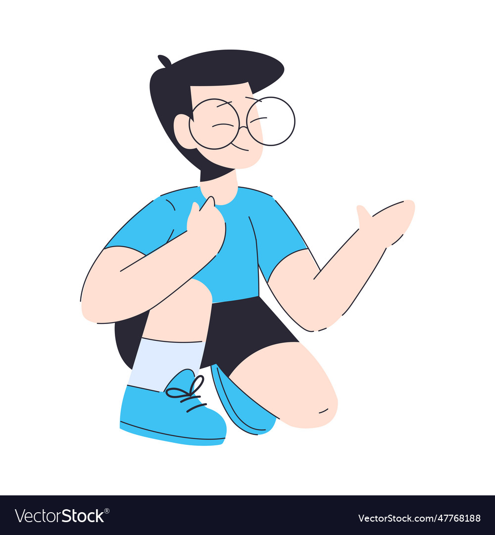 Happy boy in glasses sitting pose