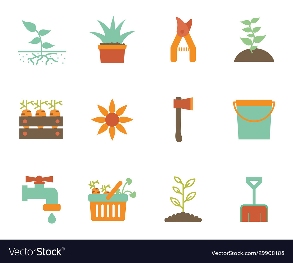 Isolated gardening flat style icon set