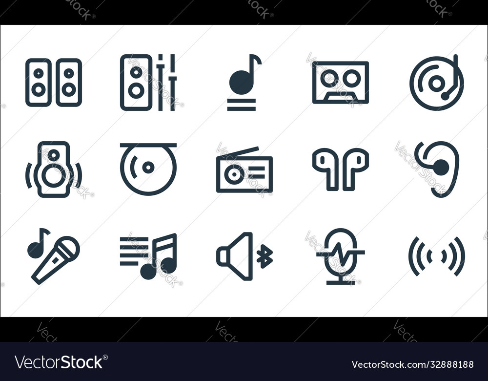 Music player interface line icons linear set