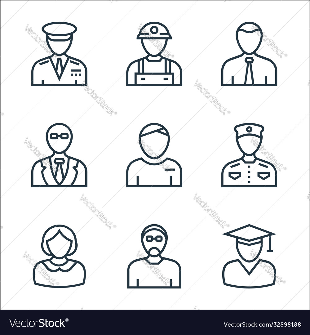 Professions line icons linear set quality vector image Professions line icons linear set quality