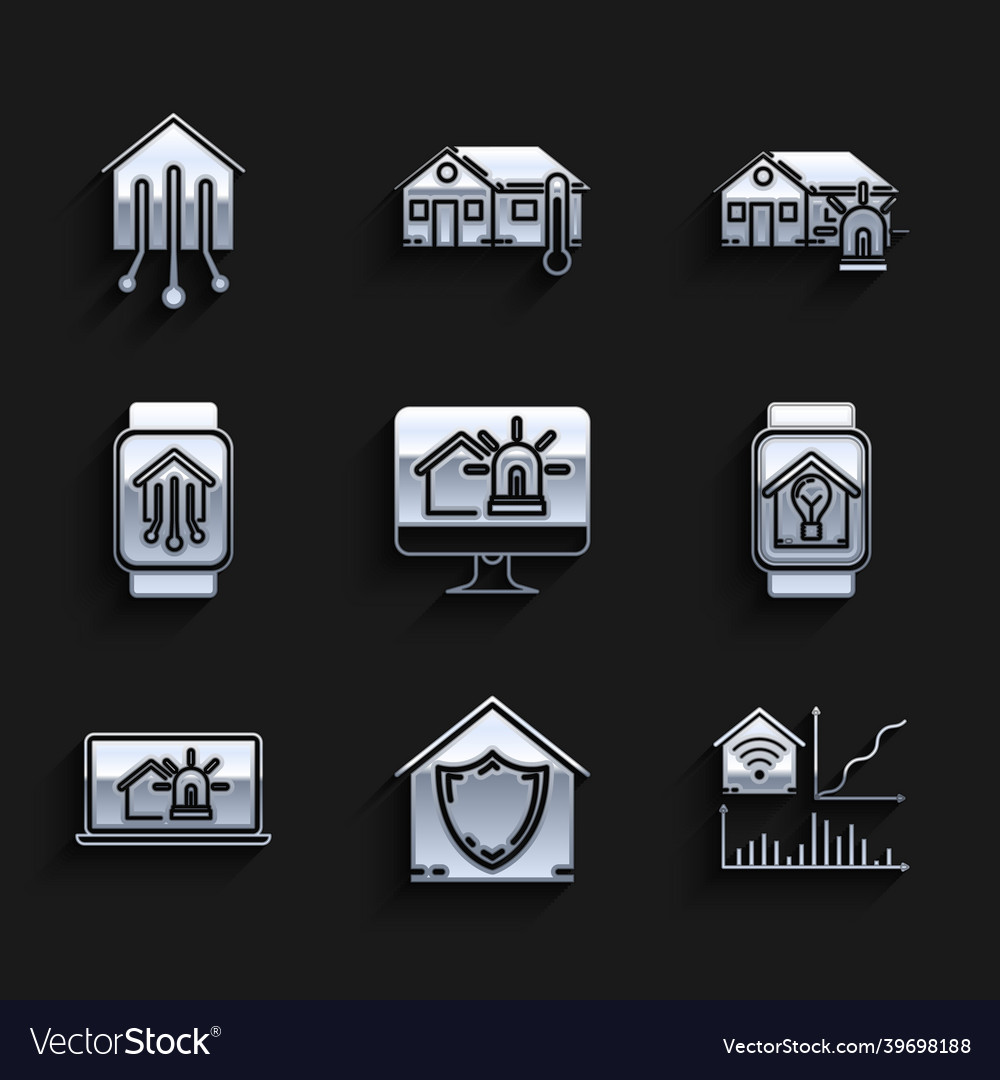 Set computer monitor with smart house and alarm vector image Set computer monitor with smart house and alarm