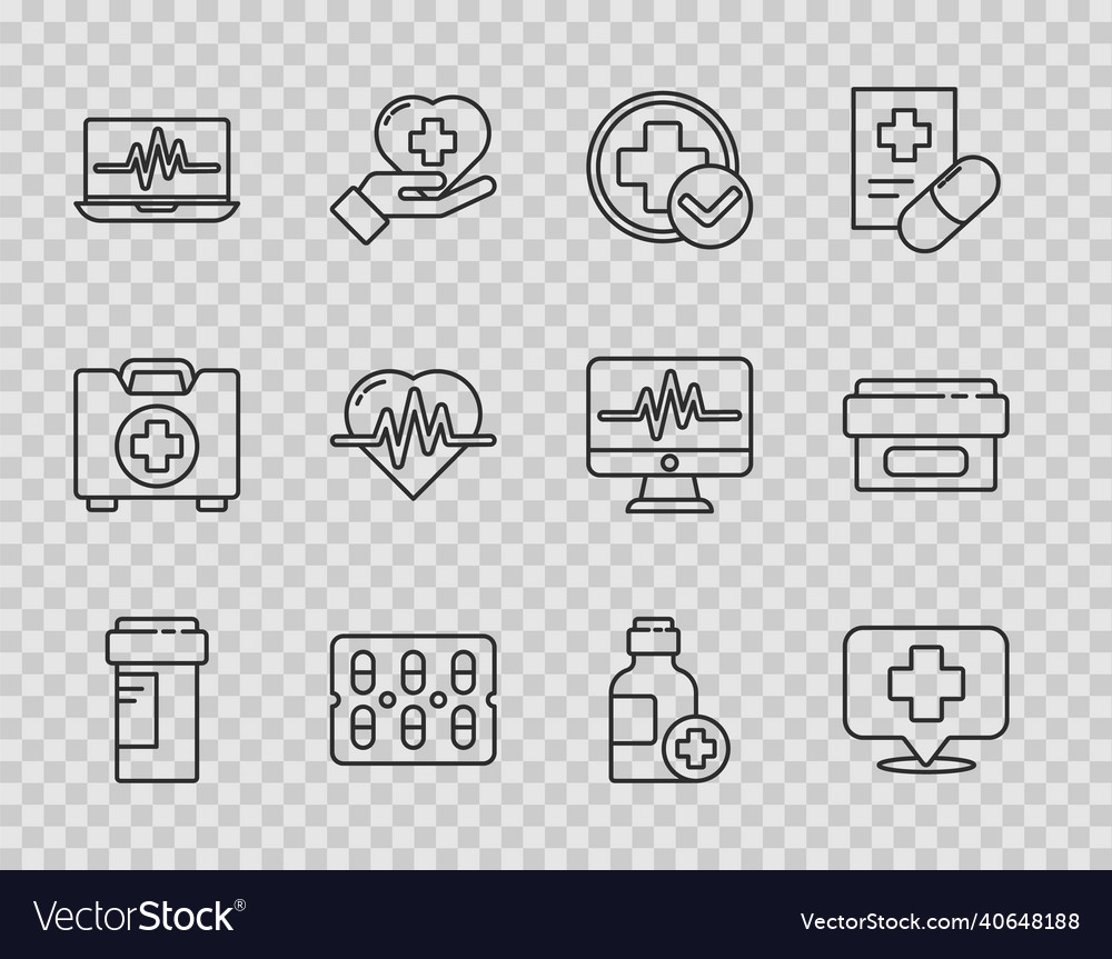 Set line medicine bottle map pointer with cross