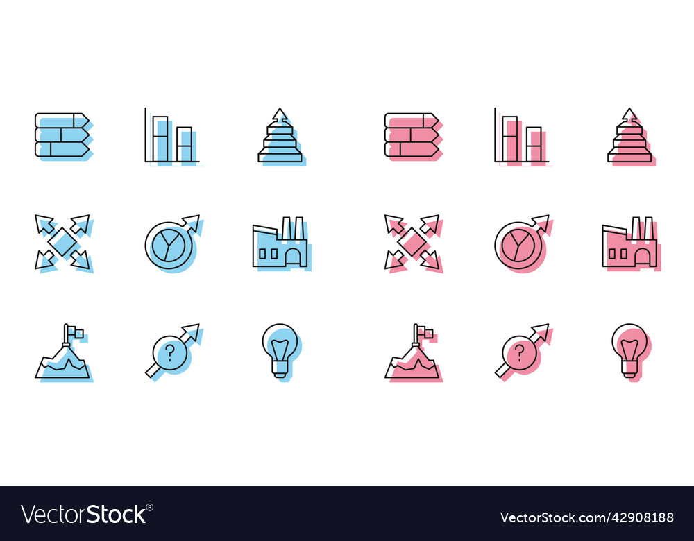 Set line mountains with flag arrow pie chart