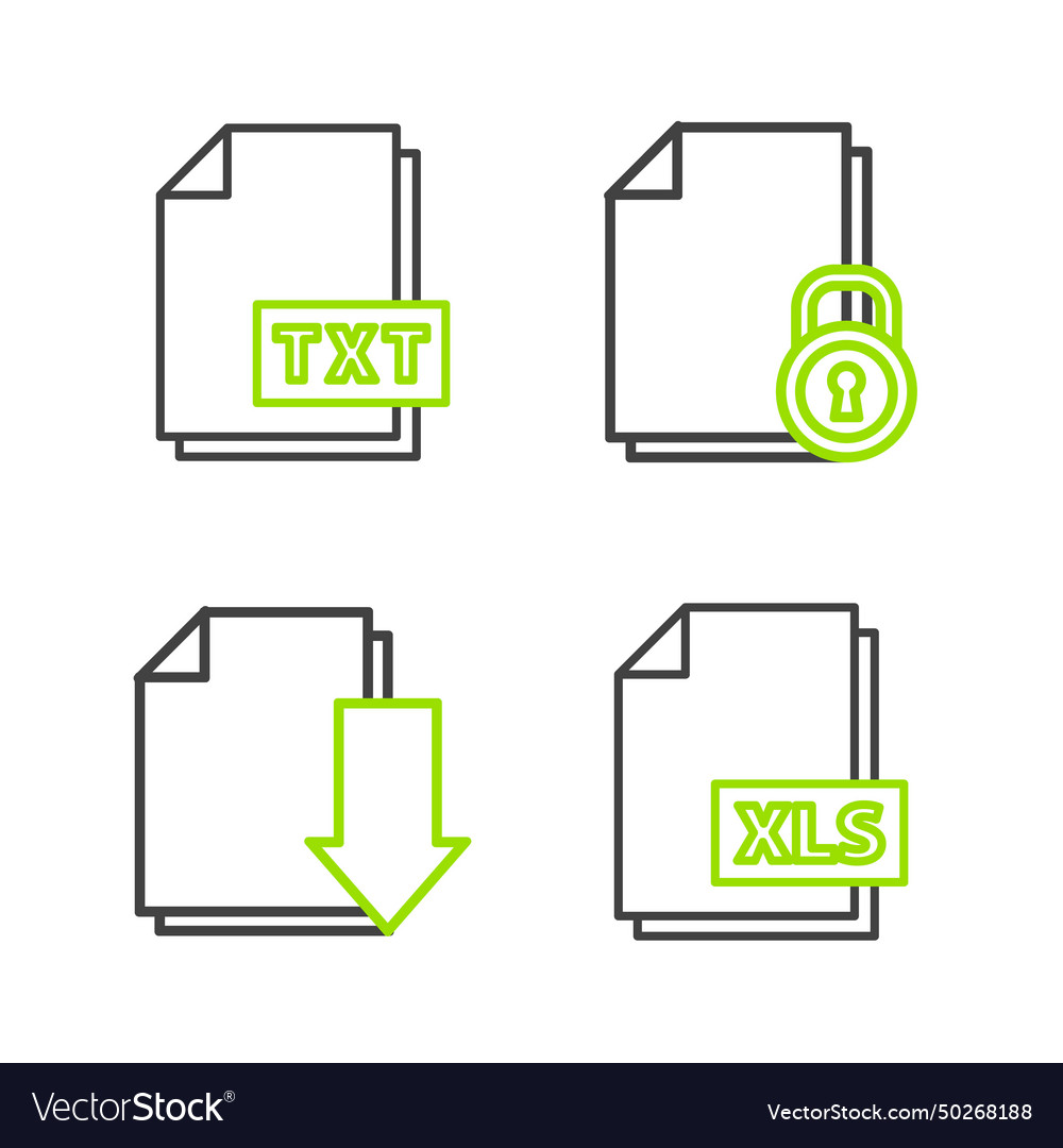 Set line xls file document with download vector image Set line xls file document with download