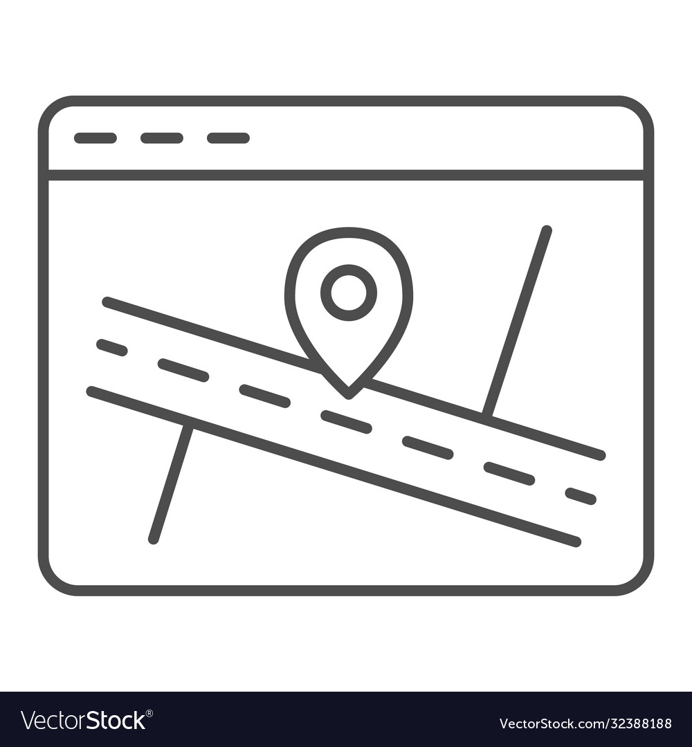 Web page with map and location pin thin line icon Vector Image Web page with map and location pin thin line icon